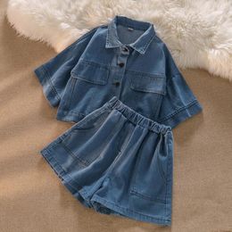 Women's Tracksuits Summer Casual Loose Short Sleeve Women Denim Shirts Tops Jeans Shorts 2Pcs 2023 Fashion Female Clothes Sets Streetwear