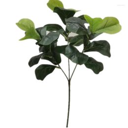 Decorative Flowers 6pcs Artificial Ficus Lyrata Leaf Stem Faux Green Pandurata Tree Branches For Greenery Wall Floral Decoration