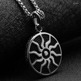 Pendant Necklaces Sun Mens Round Nameplate Stainless Steel Big Necklace Hip Hop Fashion Punk 2023 Jewellery On The Neck Wholesale