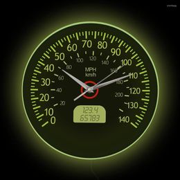 Wall Clocks Speedometer Inspired Clock For Garage Fast Speed Racing Mechanic LED Lighting Display Sign Black Car Dashboard Watch