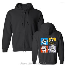 Men's Hoodies Cuphead Characters Clothing Streetwear Spring Autumn Fleece Zipper Sweatshirt Coat