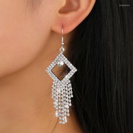 Hoop Earrings 2023 Luxury Rhinestone Crystal Long Tassel For Women Bridal Drop Dangling Party Wedding Jewellery Gifts