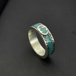 20% OFF 2023 New Luxury High Quality Fashion Jewelry for silver old green enamel interlocking refers to net red couple with the same pair of rings