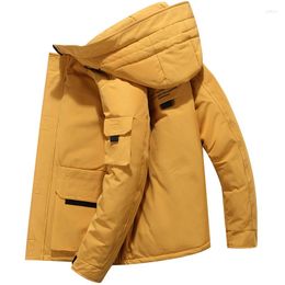 Men's Down 2023 Outdoor Casual White Duck Jacket Fashion Mulit-Pocket Cargo Jackets Men Hooded Zipper Coat Overcoats Male