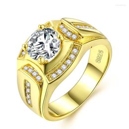 Wedding Rings Massive Mens Ring Round Cut Zirconia Yellow Gold Filled Fashion Size 8 9 10