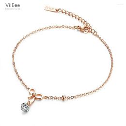 Anklets ViiEee Bohemia Design CZ Crystal Bowknot Trendy Rose Gold Stainless Steel Beach Ankle Jewellery For Women Girls VA19036