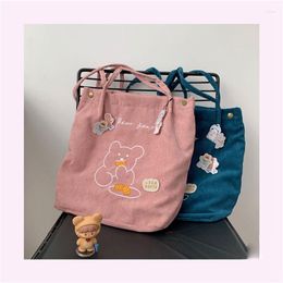 Storage Bags Kawaii Bag Japanese Corduroy Embroidery Bear Shoulder Women Cross Body Animal Shopping Handbag 2023