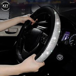Steering Wheel Covers Bling Rhinestones Crystal Car Cover PU Leather Auto Accessories Case Styling