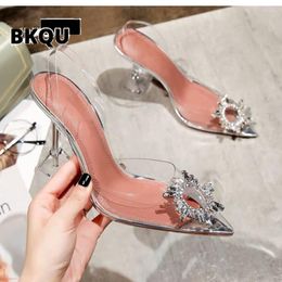 Sandals BKQU Transparent PVC Women Pointed Clear Crystal Cup High Heel Stilettos Sexy Pumps Summer Shoes Peep Toe