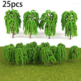 Decorative Flowers 25pcs Green Plastic Resin 3D Landscape Decoration Model Willow Trees Layout Train Railway 5.5cm Garden Parts Tools 2023