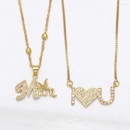 Pendant Necklaces EYIKA Charm Women Gold Filled Zircon Butterfly Letter Mum Necklace I Love U Heart Collares Mother's Day Gift Jewelry