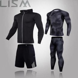 Men's Thermal Underwear 4-Piece Winter Sports MMA Rashguard Suit Tight Track And Field Clothing Compression Fitness Long