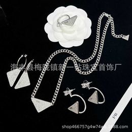 High quality luxury jewelry Full Diamond Inverted Silver Collar Chain Earrings Ring Net Red Same Style Female