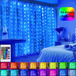 Strings 3X1M 3X3M Led Window Curtain Light Garland Remote Control 16 Colour Bedroom Fairy String For Christmas Wedding Party Decor