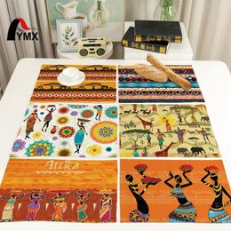 Table Mats FYMX Cartoon Character Napkins Orange Background Woman Dancing Napkin Linen Fabric Kitchen Waterproof And Oil Proof