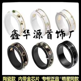 95% OFF 2023 New Luxury High Quality Fashion Jewellery for Black and White Ceramic Fried Dough Twists Gold Double Sided Couple Ring