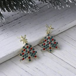 Stud Earrings Fashion Shiny Star Pentagram Zirconia Christmas Tree Colourful Diamond For Girls Gift Jewery Wholesale