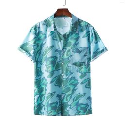 Men's T Shirts Men Casual Short Sleeve Spring Summer Turndown Neck 3D Printed Flower Cardigan Blouses Beach Print Camisa Business