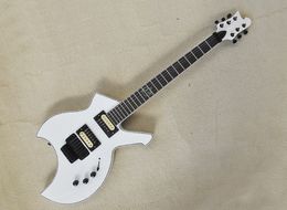 White Unusual Electric Guitar with Humbuckers Rosewood Fretboard Can be Customised