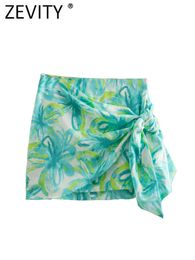Skirts Zevity Women Tropical Floral Print Bow Tied Sarong Skirt Faldas Mujer Ladies Chic Zipper Hem Irregular Kimono Vestidos QUN1716 230303