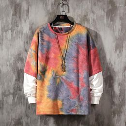 Men's Hoodies Men Harajuku Tie Dye Oversized 2023 Autumn Mens Patchwork Streetwear Sweatshirts Male Cotton Hip Hop Hoodie