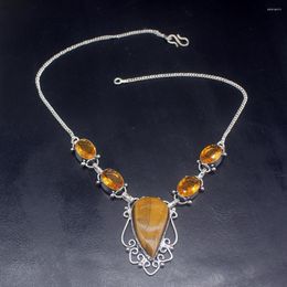 Chains Gemstonefactory Jewellery Big Promotion Unique 925 Silver Gold Tigers Eye Honey Topaz Women Chain Necklace 36cm 202301476