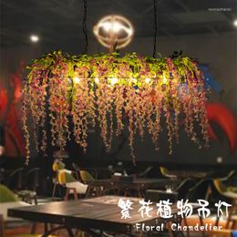 Pendant Lamps Simulation Flower Banquet Hall Bar Front Chandelier Clothing Store Cafe Window Green Plant Light