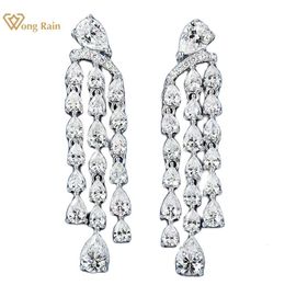 Ear Cuff Wong Rain 925 Sterling Silver Lab Sapphire High Carbon Diamonds Gemstone Wedding Party Tassel Drop Dangle Earrings Fine Jewellery 230306