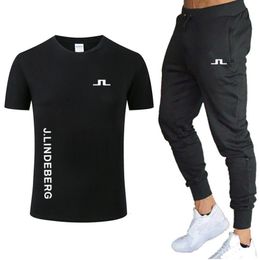 Men's Tracksuits Conjunto de camiseta de verano para hombre Polo de Golf para hombre ropa deportiva para correr traje J Lindeberg de dos piezas 230306