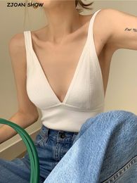 Women's Tanks Camis Sexy Streetwear White Knitted Corset ole Fashion V neck Backless Crop Top Vintage Cropped Tank 230306