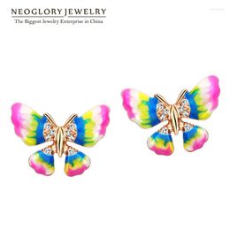 Orecchini per borchie Neoglory Rhinestone Enamel Rose Gold Color Animal Butterfly Fashion Women Gioielli 2023 ENA1 EA1JS6 But-E