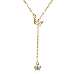 Chains Princess Crown 925 Sterling Silver Charm Pendant Necklace Long Chain For Women Cubic Zirconia Gold Fashion Designer Jewelry1