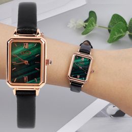 Wristwatches High Quality Women Watch Bracelet Set Green Dial Rectangle Fashion Watches Elegant Female Quartz Wristwatch DropWristwatches