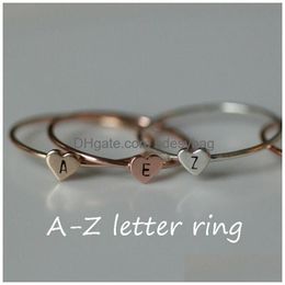 Band Rings 26 Az English Letter Ring Initial Sier Gold Love Heart High Quality Threecolor Women Fashion Jewelry Wholesale Drop Delive Dhsoj