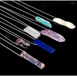 Pendant Necklaces Natural Stone Strip Bar Necklace Rose Pink Amethyst Crystal Green Aventurine Rectangle For Women Men Jewellery