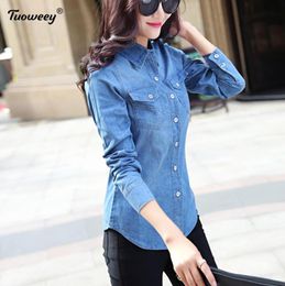 Women's Blouses & Shirts Women Cotton Denim Shirt 2023 Chemise Female Spring Ladies Casual Long Sleeve Blue Jeans Woman Camisa VetementsWome