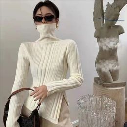 Women's Sweaters Women's Turtleneck Sweater Autumn Winter Side Slit Pullover Tops Knit Sweaters Korean Fashion Slim Long Sleeve Basic Top 230306