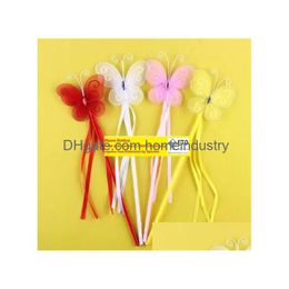 Party Favour New Colours Princess Butterfly Fairy Wand Magic Sticks Birthday Girl Gift 4Color White Pink Red Yellow Drop Delivery Home Dhiov