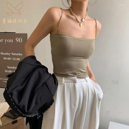 Women's Tanks Women Solid Colour Sexy Suspenders Tank Top Summer Spaghetti Straps Thin Bottoming Bra Tops Outside Wear Sleeveless Camisole