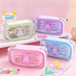 Pencil Bags MINKYS New Arrival Kawaii Big Capacity Layered Pencil Bag Pens Storage Case School Stationery J230306