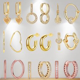 925 Silver Fit Pandora Earrings Crystal Fashion women Jewellery Gift Ear Studs Brand Round Rose Gold Earring