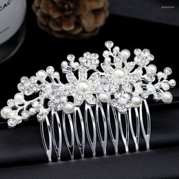 Headpieces Bride Pearl Crystal Floral Hair Comb Wedding Dress Silver-plated Alloy Insert Headdress Jewellery