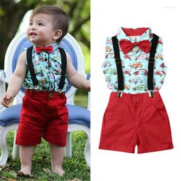 Clothing Sets 1-5years Baby Boys Clothes Set Colorful Car Print Sleeveless Shirt For Tops Red Overalls Boy Outfits Toddler Kids Suit