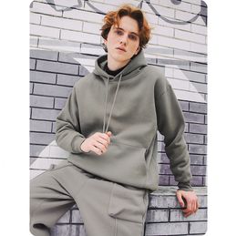 Men's Hoodies Sweatshirts INFLATION Solid Color Fleece Hoodies Men Winter Thick Warm Hooded Sweatshirts Unisex Blank Pullovers 230303