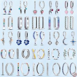 925 Silver Fit Pandora Earrings Crystal Fashion women Jewellery Gift Ear Studs Pure Secret Road U Shape Heart Star Earrings Hoop