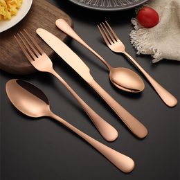 Dinnerware Sets 5pcs Solid Color Complete Stainless Steel Tableware Mirror Polished Knife Fork Spoon Camping Cutlery Set Kitchen Accessories