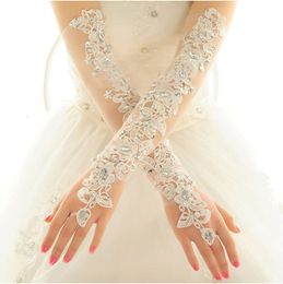 Sleevelet Arm Sleeves Long Lace Fingerless Evening Glove White Bridal Wedding Gloves with Crystals in stock Wedding Accessories Party Gloves 230306