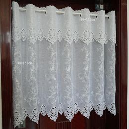Curtain Countryside Solid Half-curtain White Flower Embroidered Window Valance Lace Hem Coffee For Kitchen Cabinet Door A-114