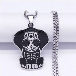 Pendant Necklaces 2023 Mexican Skeleton Dog Stainless Steel Chain For Women/Men Silver Colour Big Necklace Jewellery Calavera N3634S07