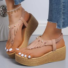 Sandals Fashion Tassels Chunky Platform Sandals Women 2022 Summer Clip Toe Wedges Sandals Woman Thick Sole Gladiator Sandalias De Mujer Z0306